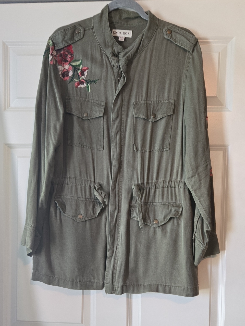 Knox Rose Olive Utility Jacket with Floral Embroidery